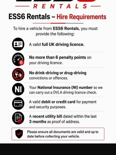 ESS6 Rentals hire requirements