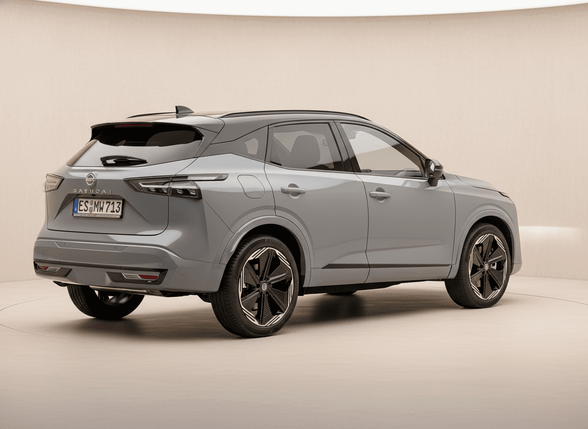 Grey Nissan Qashqai crossover in a pale studio