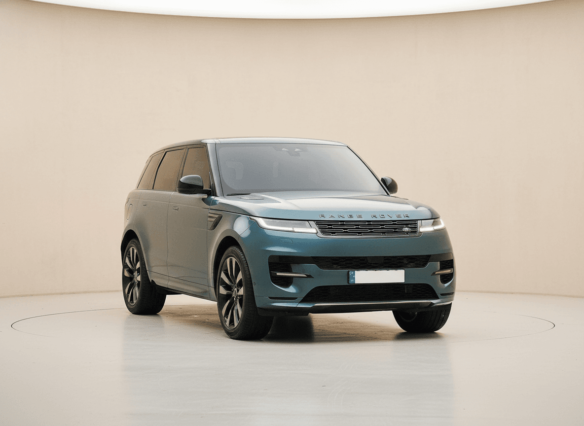 Blue-green Range Rover Sport in a pale studio