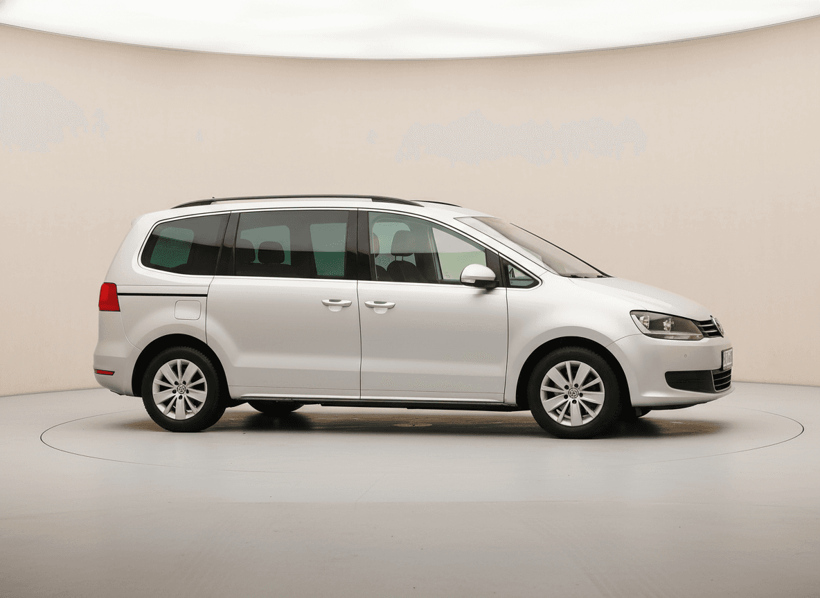 Silver Volkswagen Sharan MPV in a pale studio
